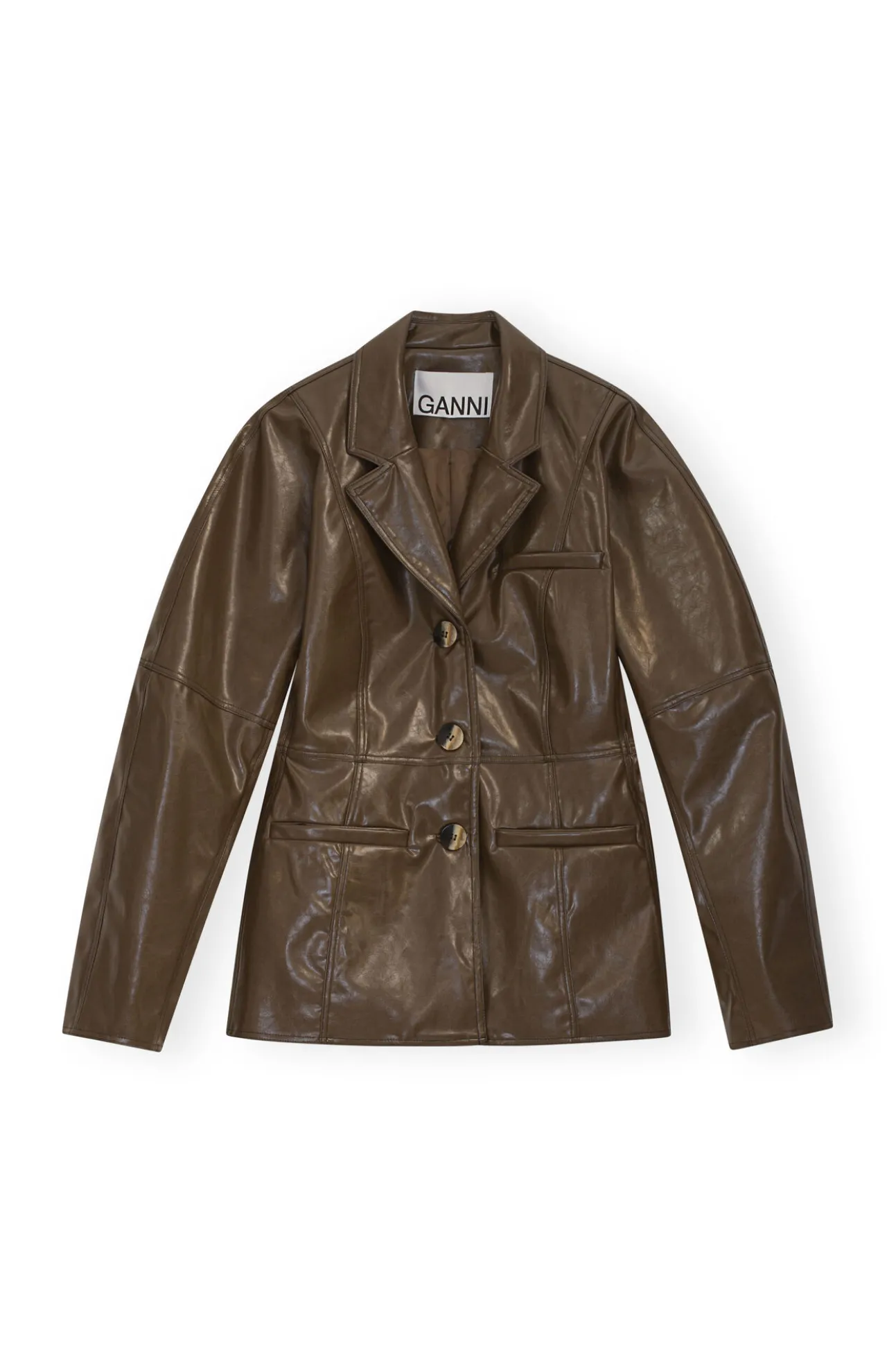 Fashion GANNI Brauner Lack-Blazer Teak