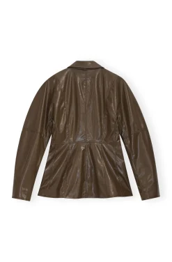 Fashion GANNI Brauner Lack-Blazer Teak