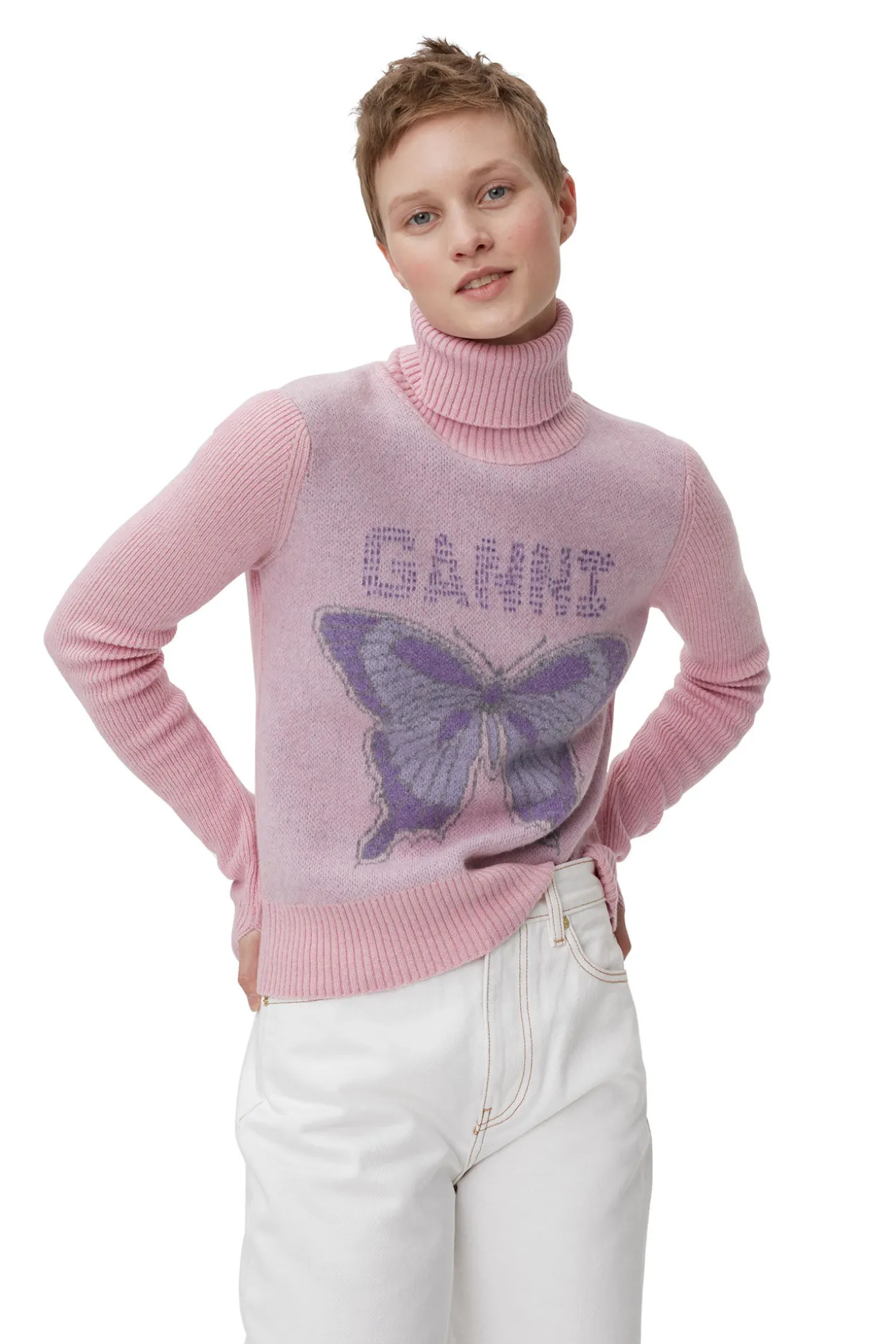 Shop GANNI Butterfly-Rollkragenpullover Light Lilac