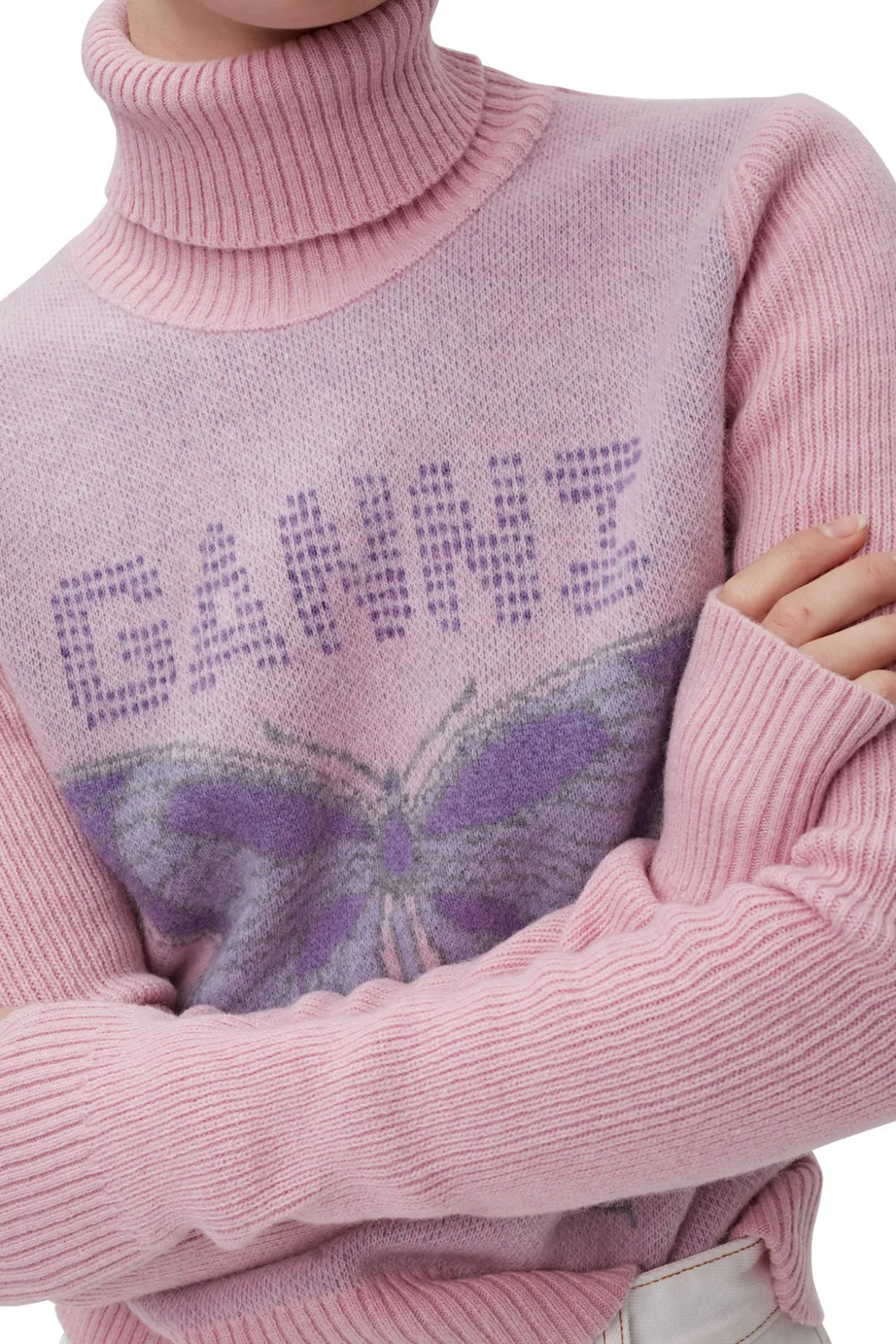 Shop GANNI Butterfly-Rollkragenpullover Light Lilac
