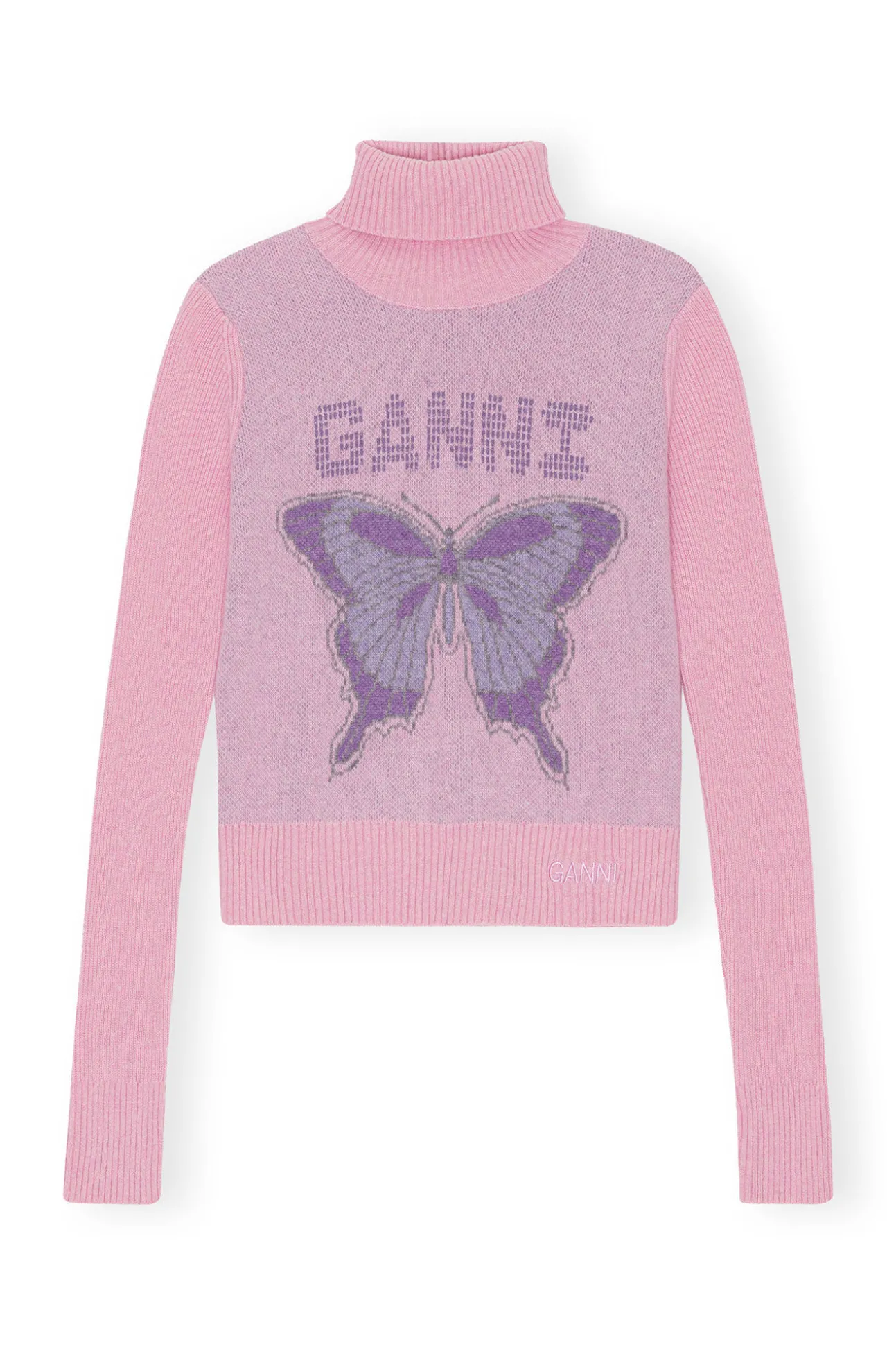 Shop GANNI Butterfly-Rollkragenpullover Light Lilac