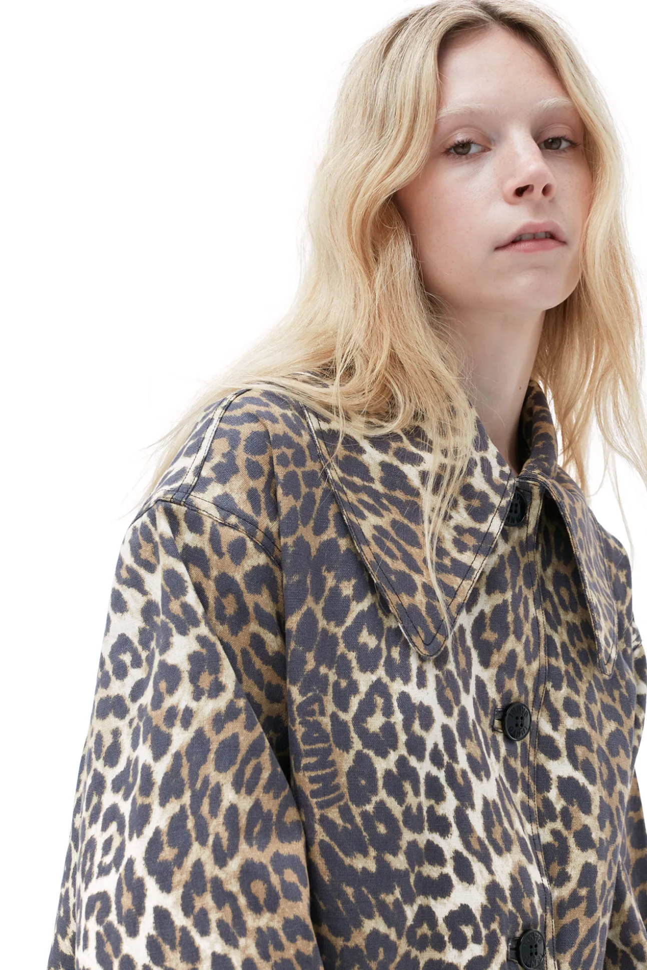 Best GANNI Canvas-Mäntel Mit Leopardenprint Almond Milk
