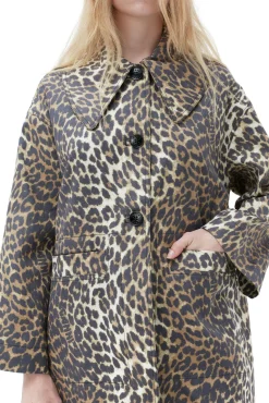 Best GANNI Canvas-Mäntel Mit Leopardenprint Almond Milk