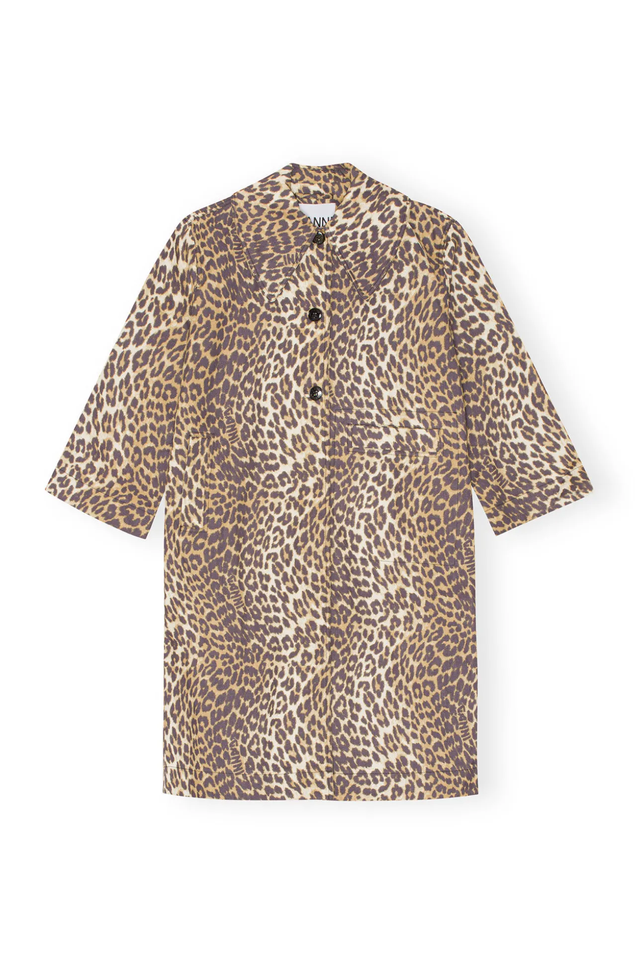 Best GANNI Canvas-Mäntel Mit Leopardenprint Almond Milk