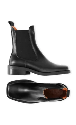 Outlet GANNI Chelsea Boots Mit Quadratischer Spitze Black