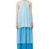 New GANNI Chiffon-Lagen-Maxikleid Ethereal Blue