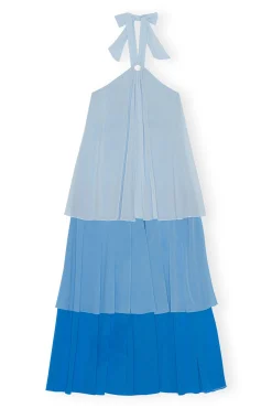 New GANNI Chiffon-Lagen-Maxikleid Ethereal Blue