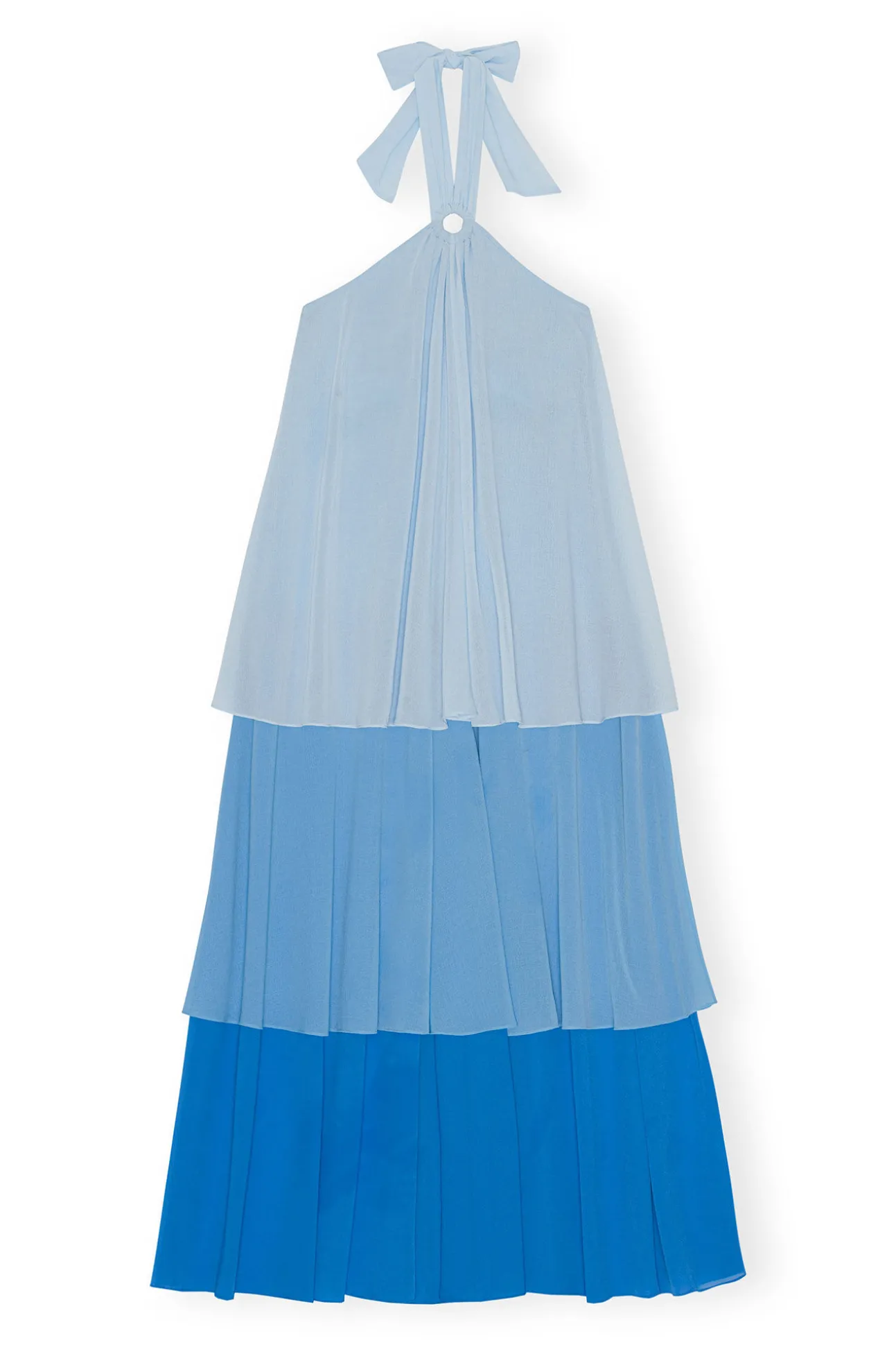 New GANNI Chiffon-Lagen-Maxikleid Ethereal Blue