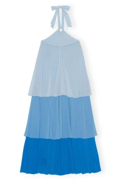 New GANNI Chiffon-Lagen-Maxikleid Ethereal Blue