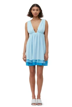 Cheap GANNI Chiffon-Minikleid Ethereal Blue