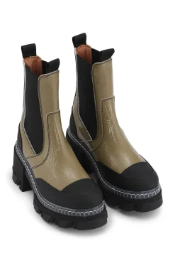 Best Sale GANNI Cleated Heeled Mid Chelsea Transp Welt Nap Petrified Oak
