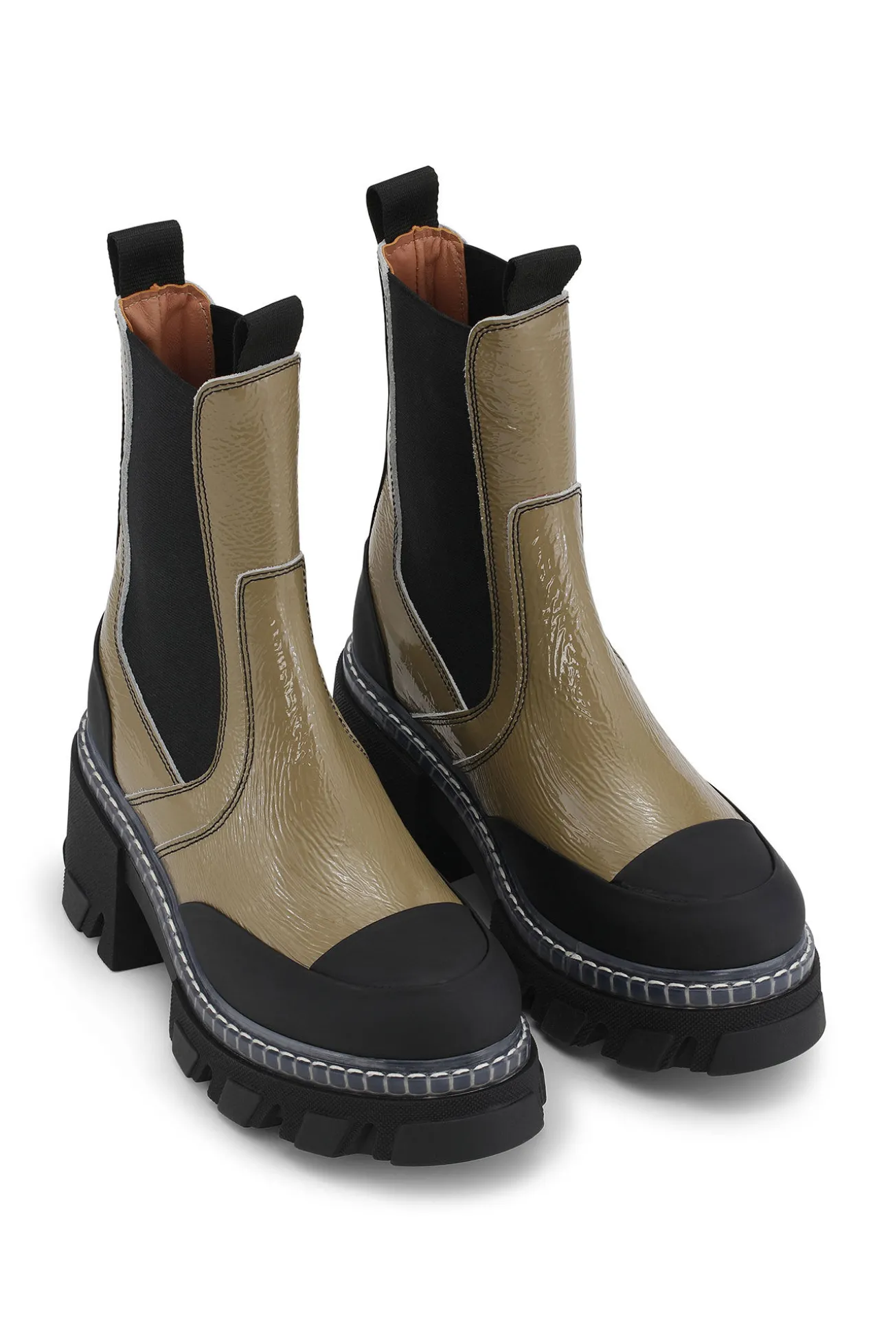 Best Sale GANNI Cleated Heeled Mid Chelsea Transp Welt Nap Petrified Oak