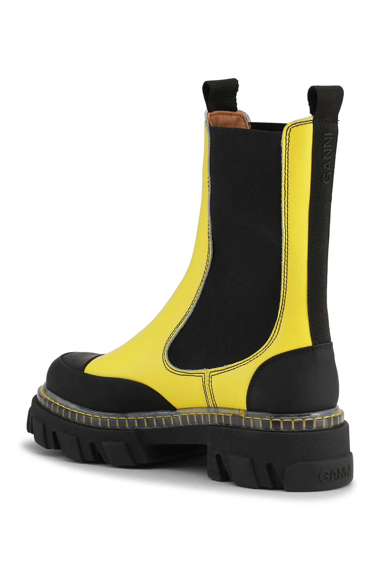 Shop GANNI Cleated Mid Chelsea Boot Transparent Welt Lemon Zest