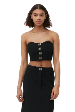Hot GANNI Corsagen-Top Aus Stretch-Anzugstoff Black