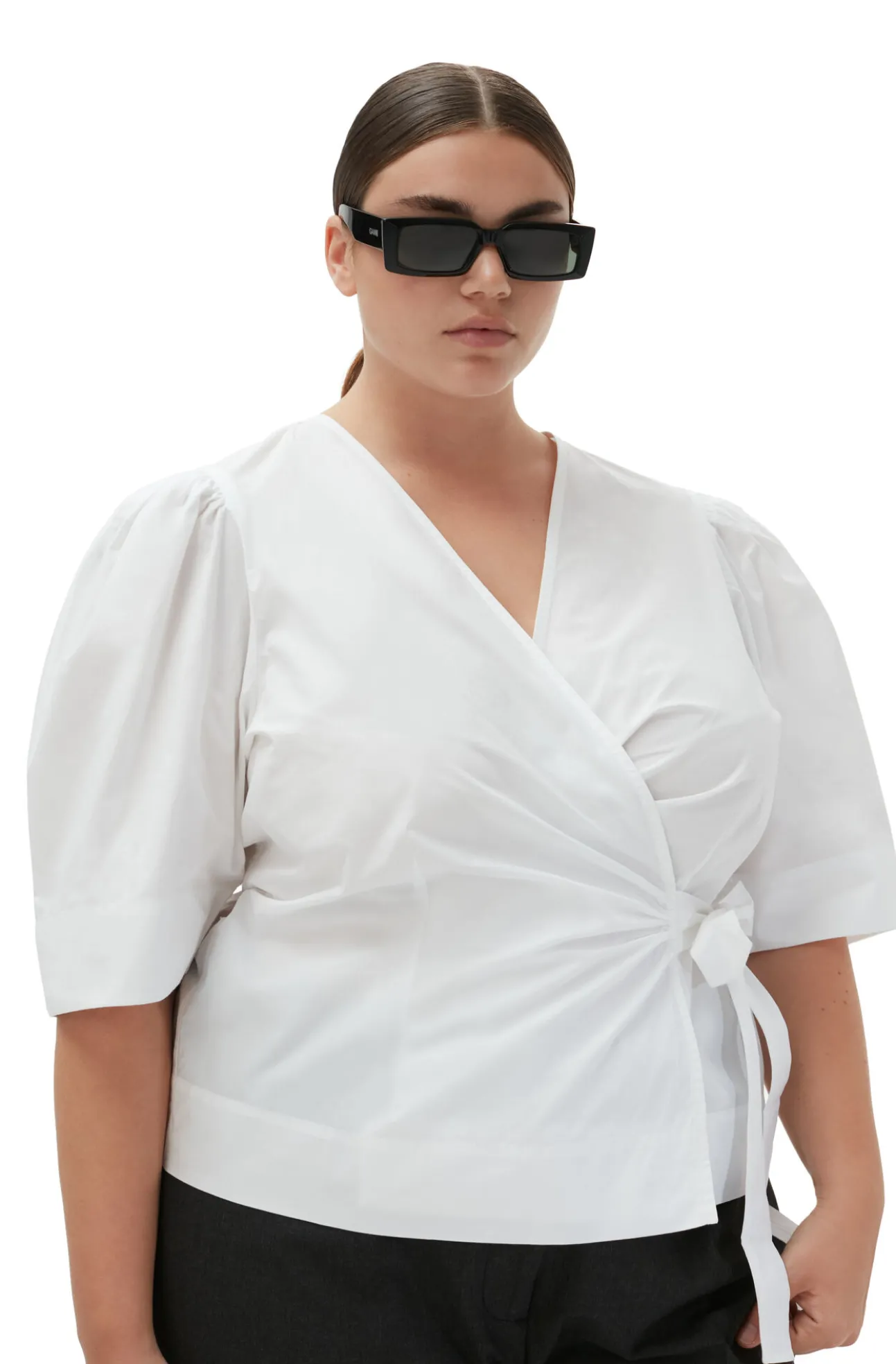 Online GANNI Cotton Poplin Drapey Wrap Blouse Bright White