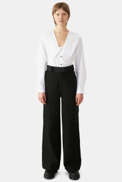 Sale GANNI Cotton Poplin Frill Hemd Bright White