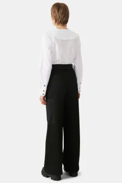 Sale GANNI Cotton Poplin Frill Hemd Bright White