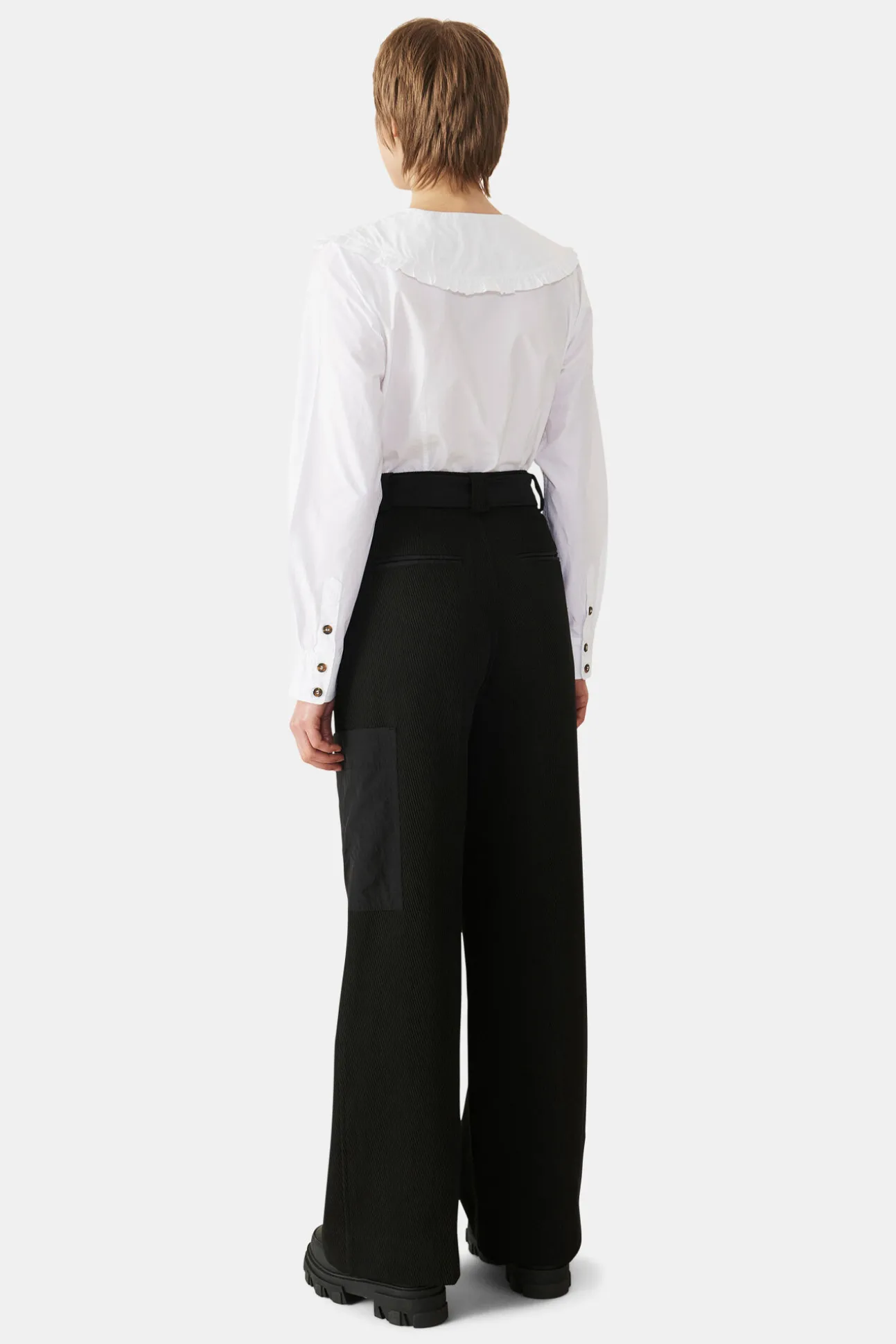 Sale GANNI Cotton Poplin Frill Hemd Bright White
