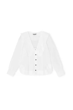 Sale GANNI Cotton Poplin Frill Hemd Bright White