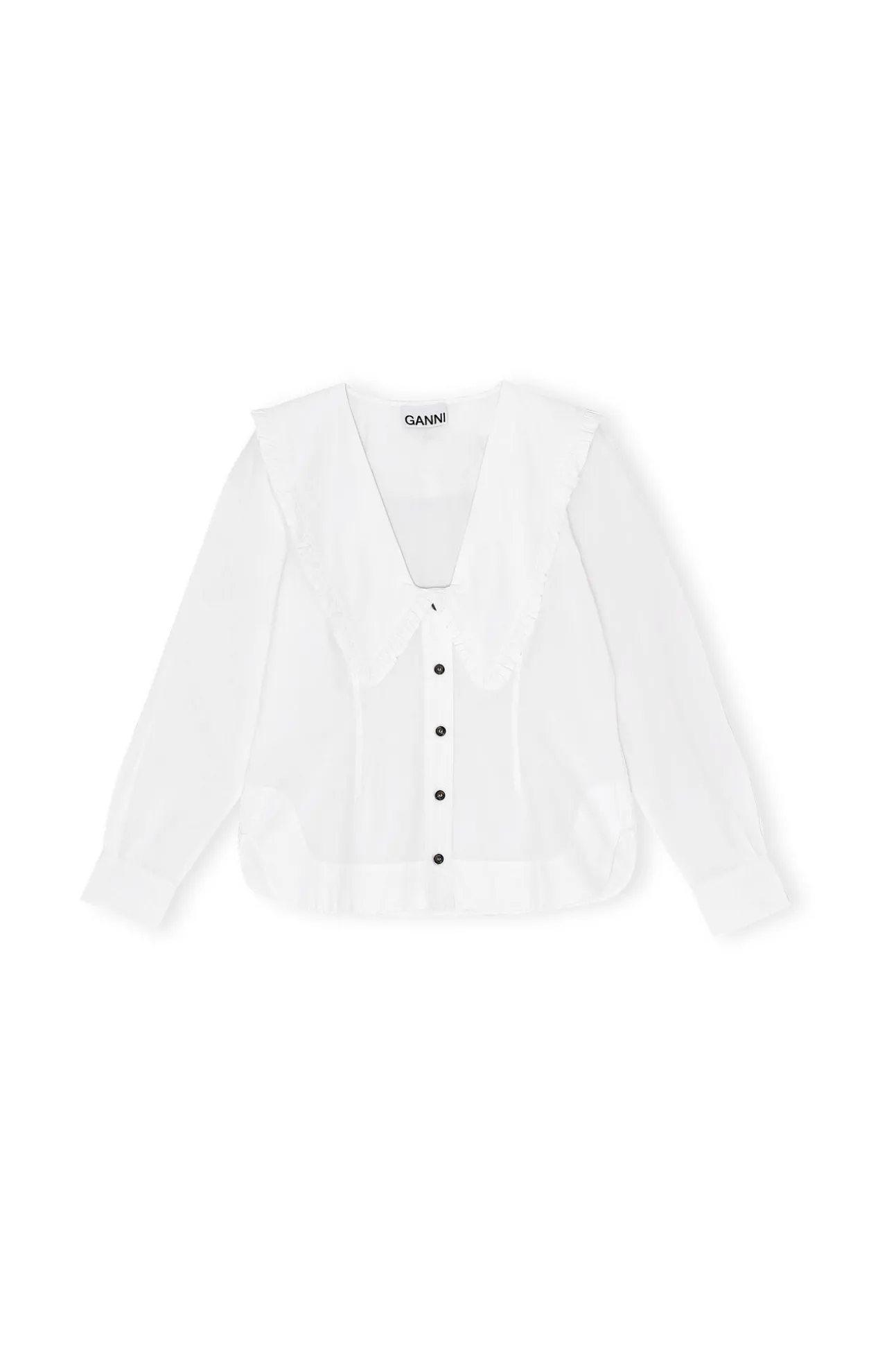 Sale GANNI Cotton Poplin Frill Hemd Bright White