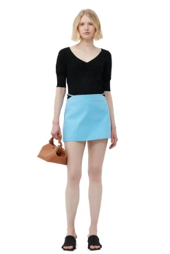 Store GANNI Cotton Suiting Mini Skirt Ethereal Blue