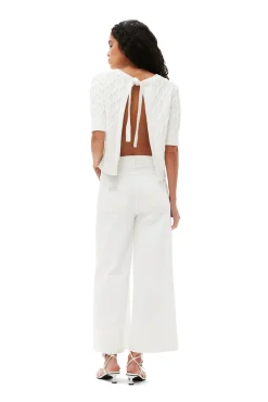 Sale GANNI Cotton-Oberteil Mit Zopfmuster Und Offenem Rucken Bright White