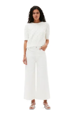 Sale GANNI Cotton-Oberteil Mit Zopfmuster Und Offenem Rucken Bright White