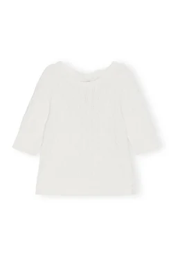 Sale GANNI Cotton-Oberteil Mit Zopfmuster Und Offenem Rucken Bright White
