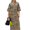 New GANNI Crinkled Maxikleid Aus Satin Pale Khaki