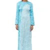 New GANNI Crinkled Maxikleid Aus Satin Ethereal Blue
