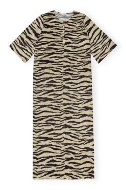 New GANNI Crinkled Maxikleid Aus Satin Pale Khaki