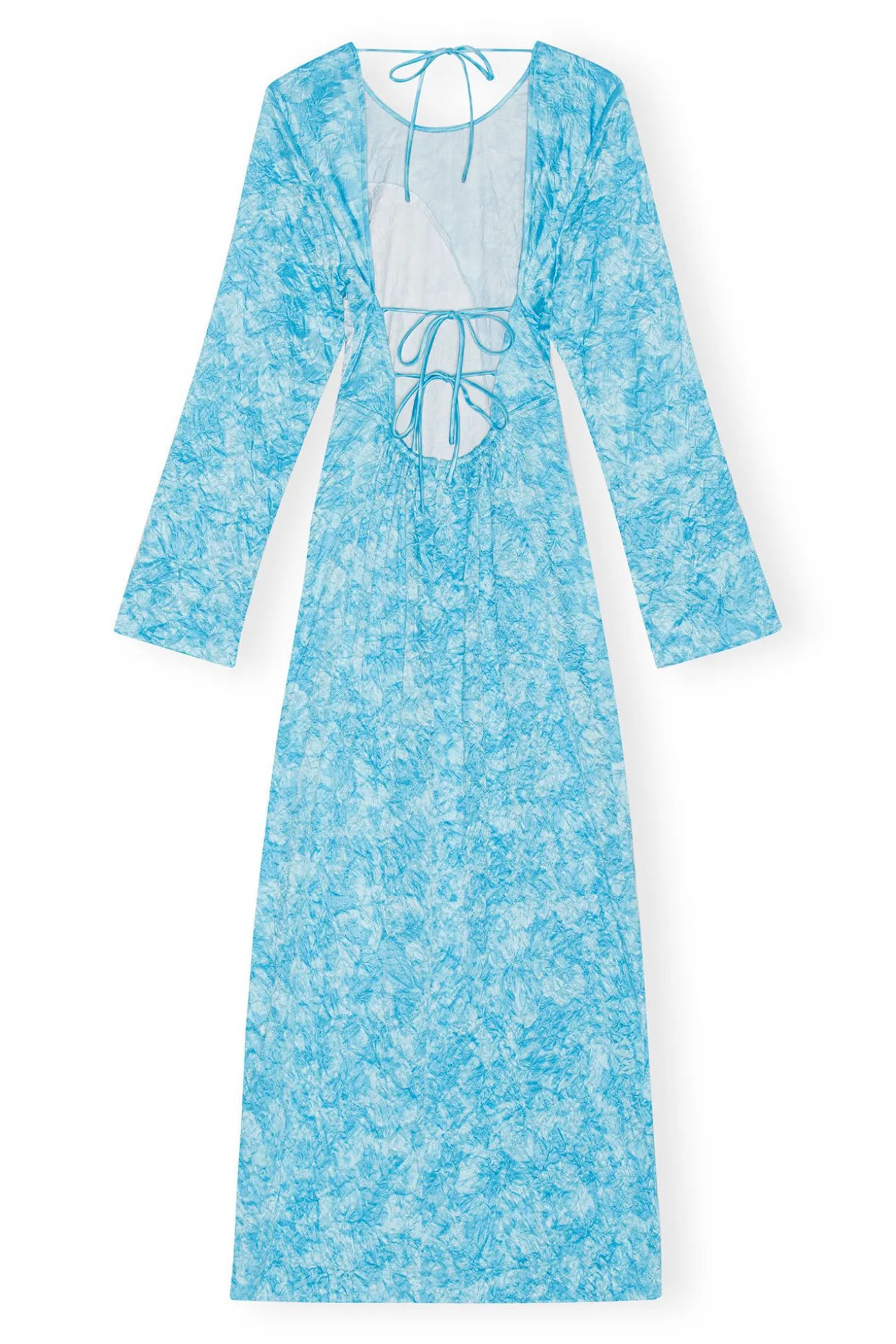 New GANNI Crinkled Maxikleid Aus Satin Ethereal Blue