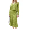 Cheap GANNI Crinkled Satin Cropped Blazer Shirt Going Green