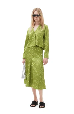Cheap GANNI Crinkled Satin Cropped Blazer Shirt Going Green
