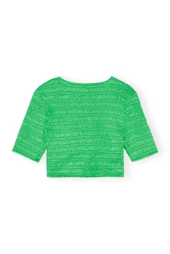 Store GANNI Crinkled Satin Cropped Smock Blouse Bright Green