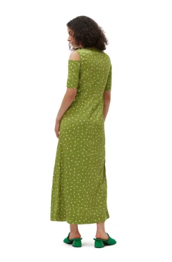 Outlet GANNI Crinkled Satin Maxi Dress Going Green