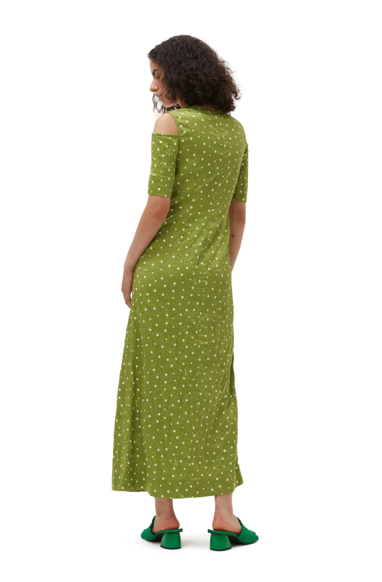 Outlet GANNI Crinkled Satin Maxi Dress Going Green