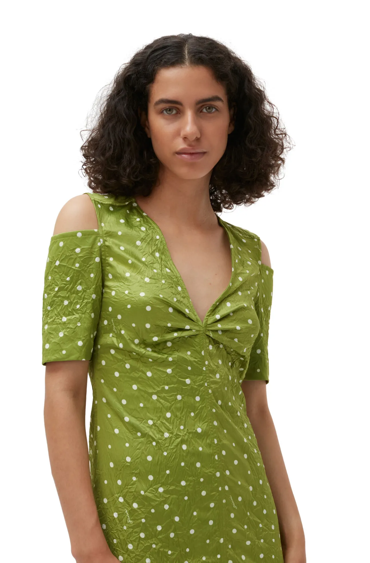 Outlet GANNI Crinkled Satin Maxi Dress Going Green