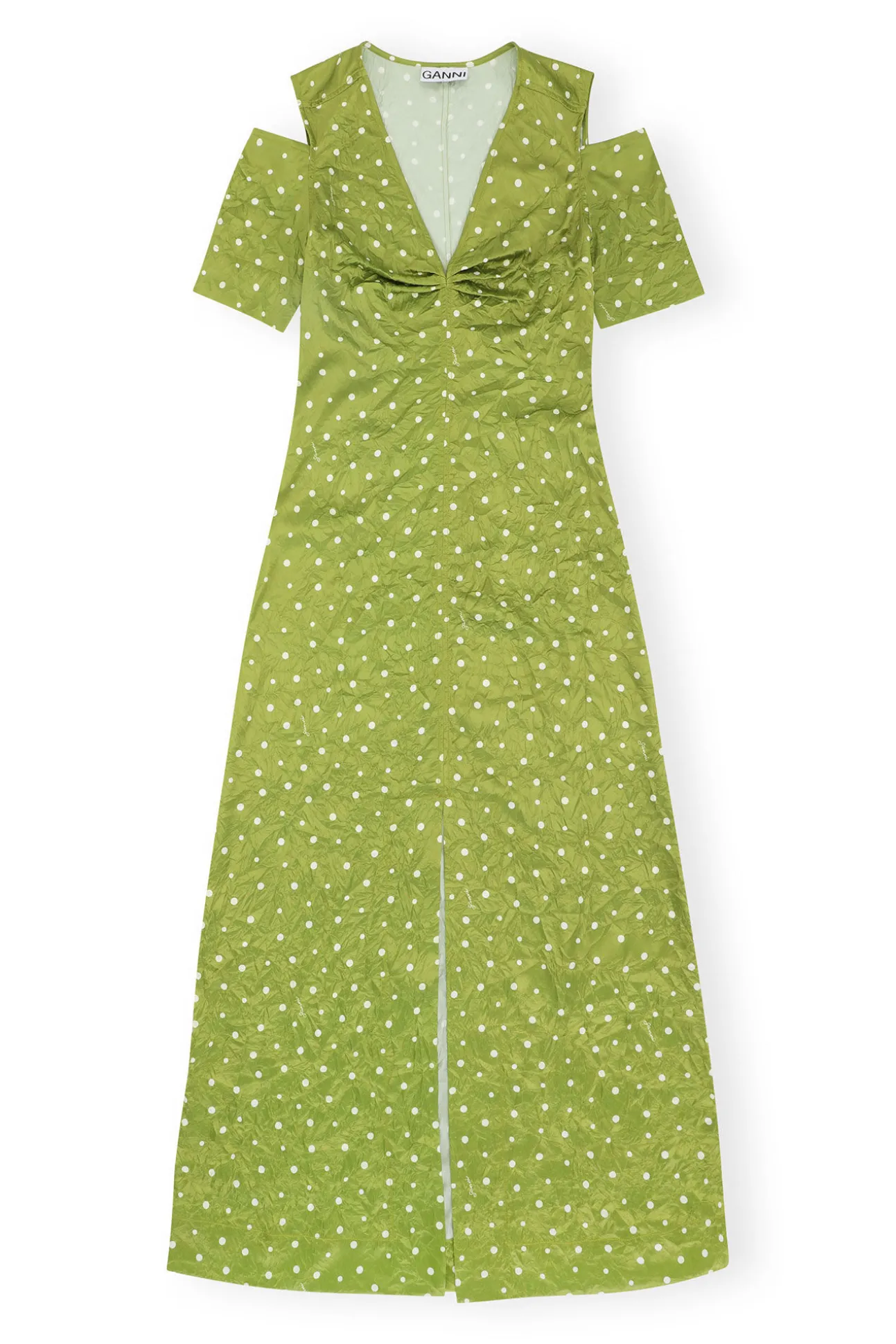 Outlet GANNI Crinkled Satin Maxi Dress Going Green