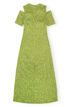 Outlet GANNI Crinkled Satin Maxi Dress Going Green