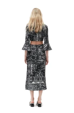 Discount GANNI Crinkled Satin Maxi Skirt Black
