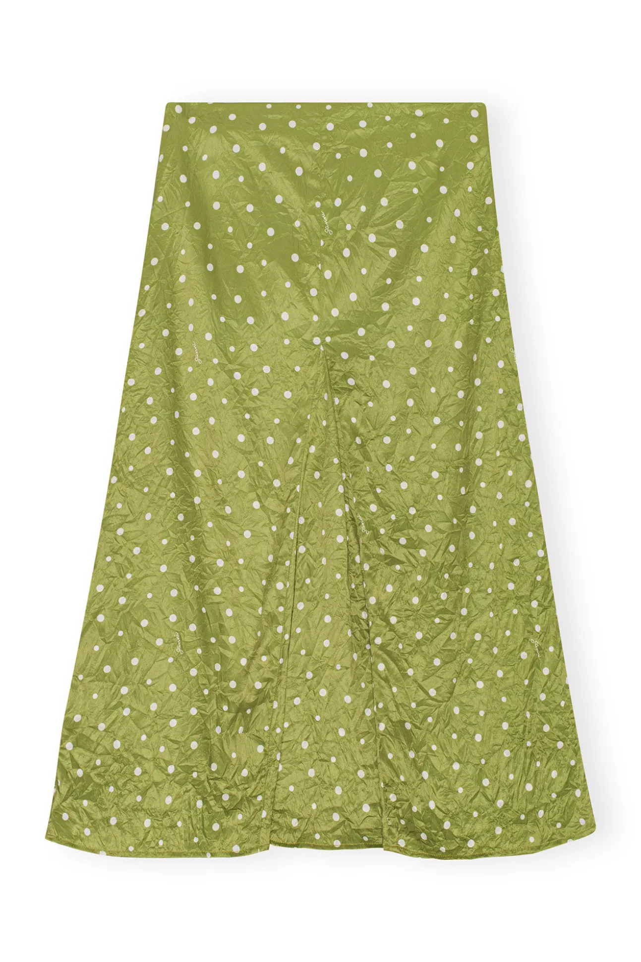 Shop GANNI Crinkled Satin Midi Skirt Going Green