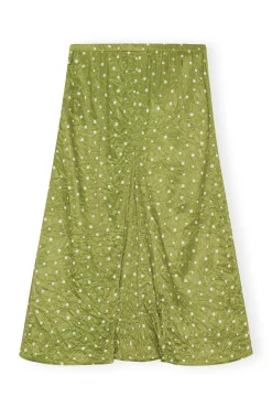 Shop GANNI Crinkled Satin Midi Skirt Going Green