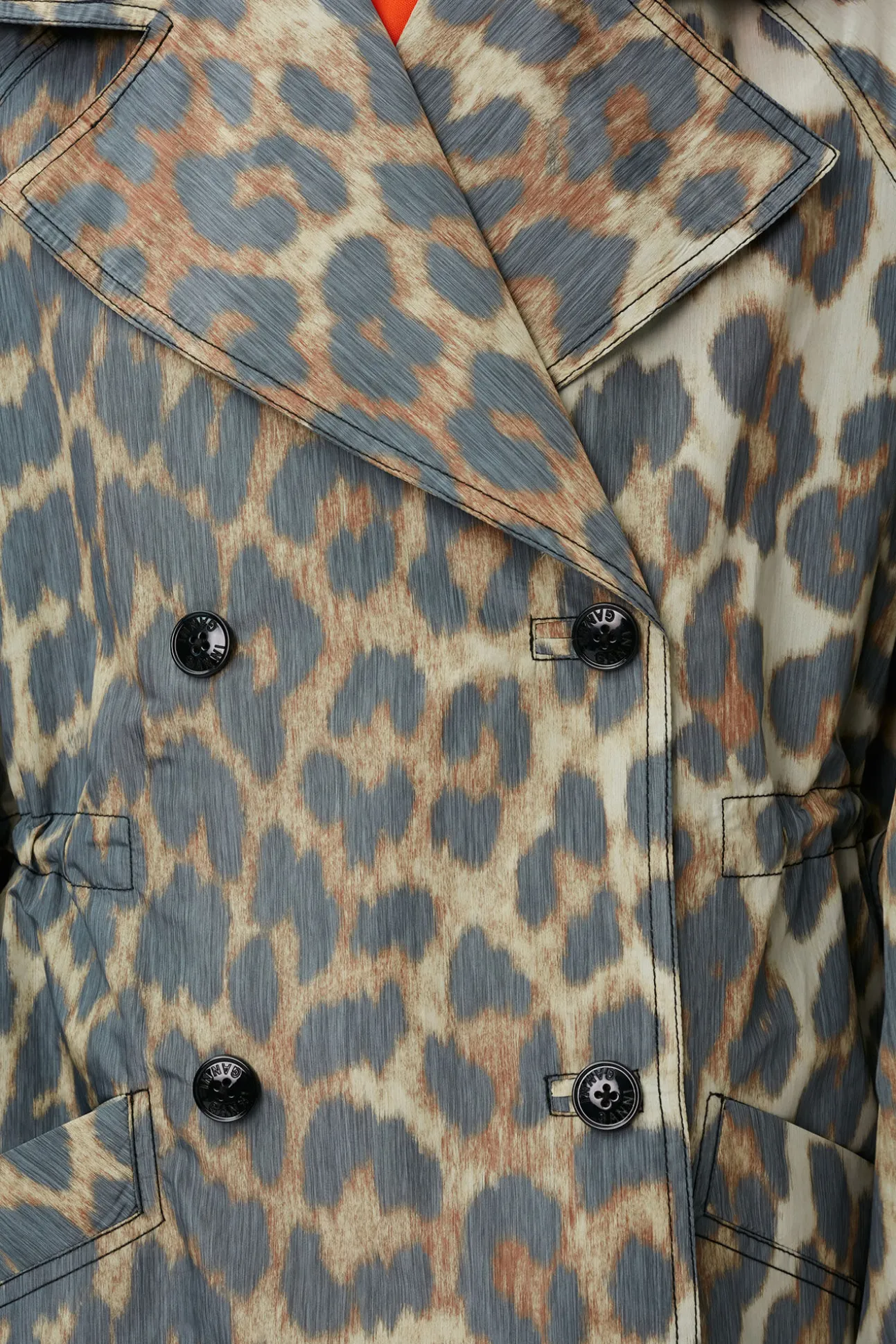 Discount GANNI Crispy Shell Coat Big Leopard Almond Milk