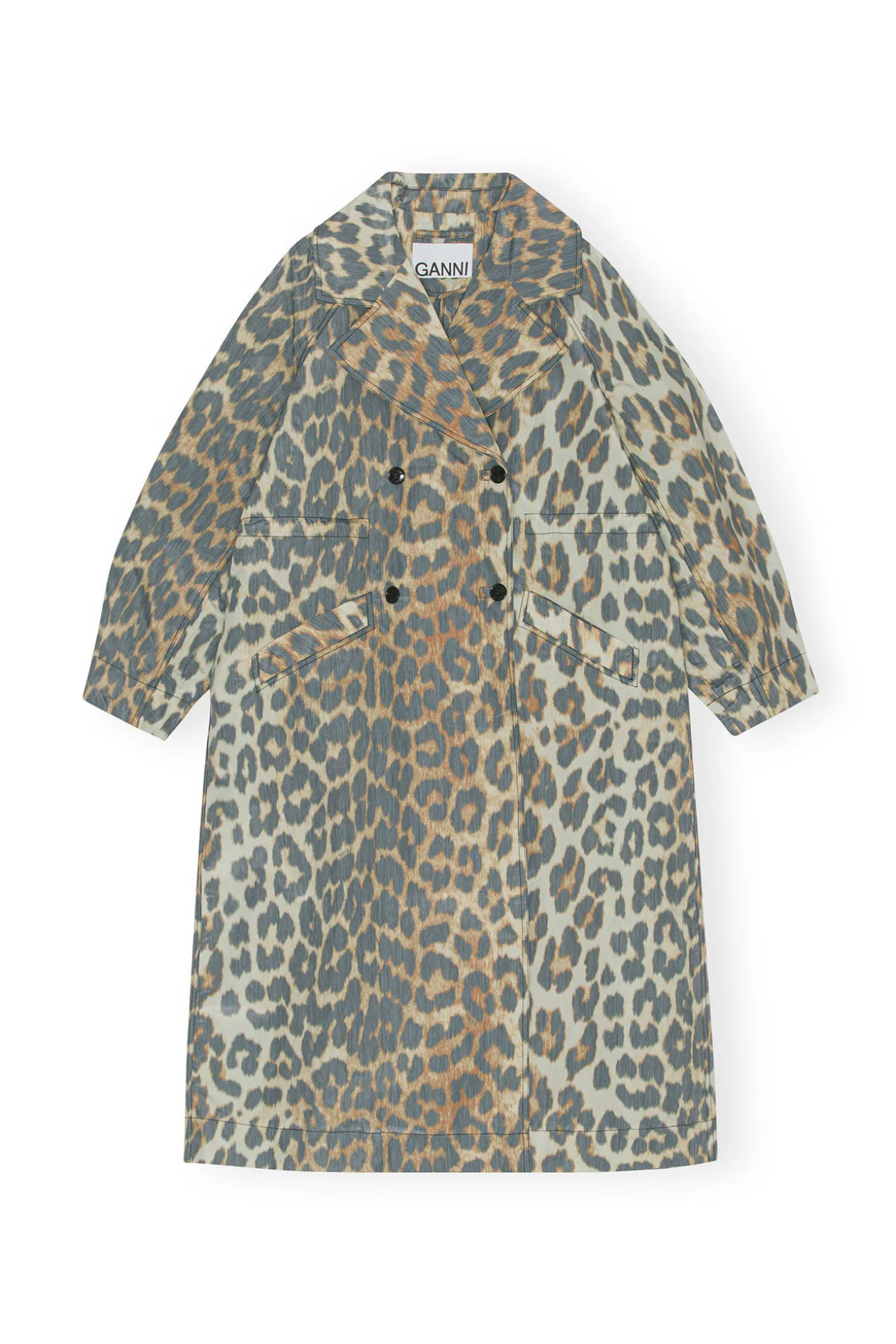 Discount GANNI Crispy Shell Coat Big Leopard Almond Milk