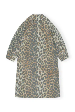 Discount GANNI Crispy Shell Coat Big Leopard Almond Milk