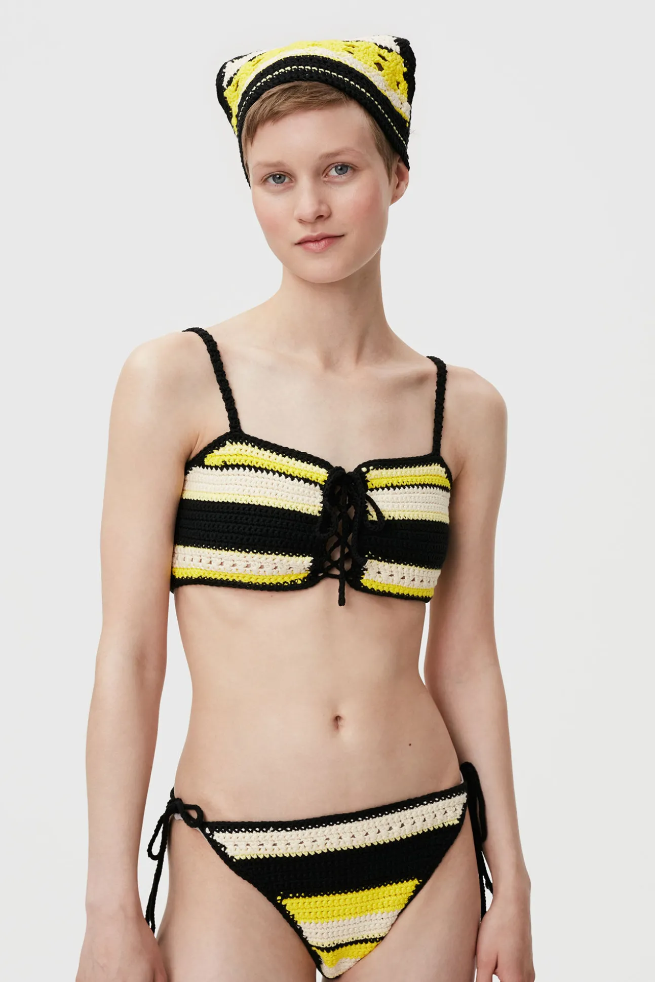 Discount GANNI Crochet String Bikini Briefs Golden Kiwi