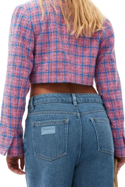 Fashion GANNI Cropped-Blazer Aus Kariertem Anzugstoff Wild Orchid