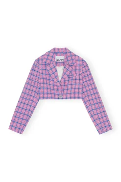 Fashion GANNI Cropped-Blazer Aus Kariertem Anzugstoff Wild Orchid