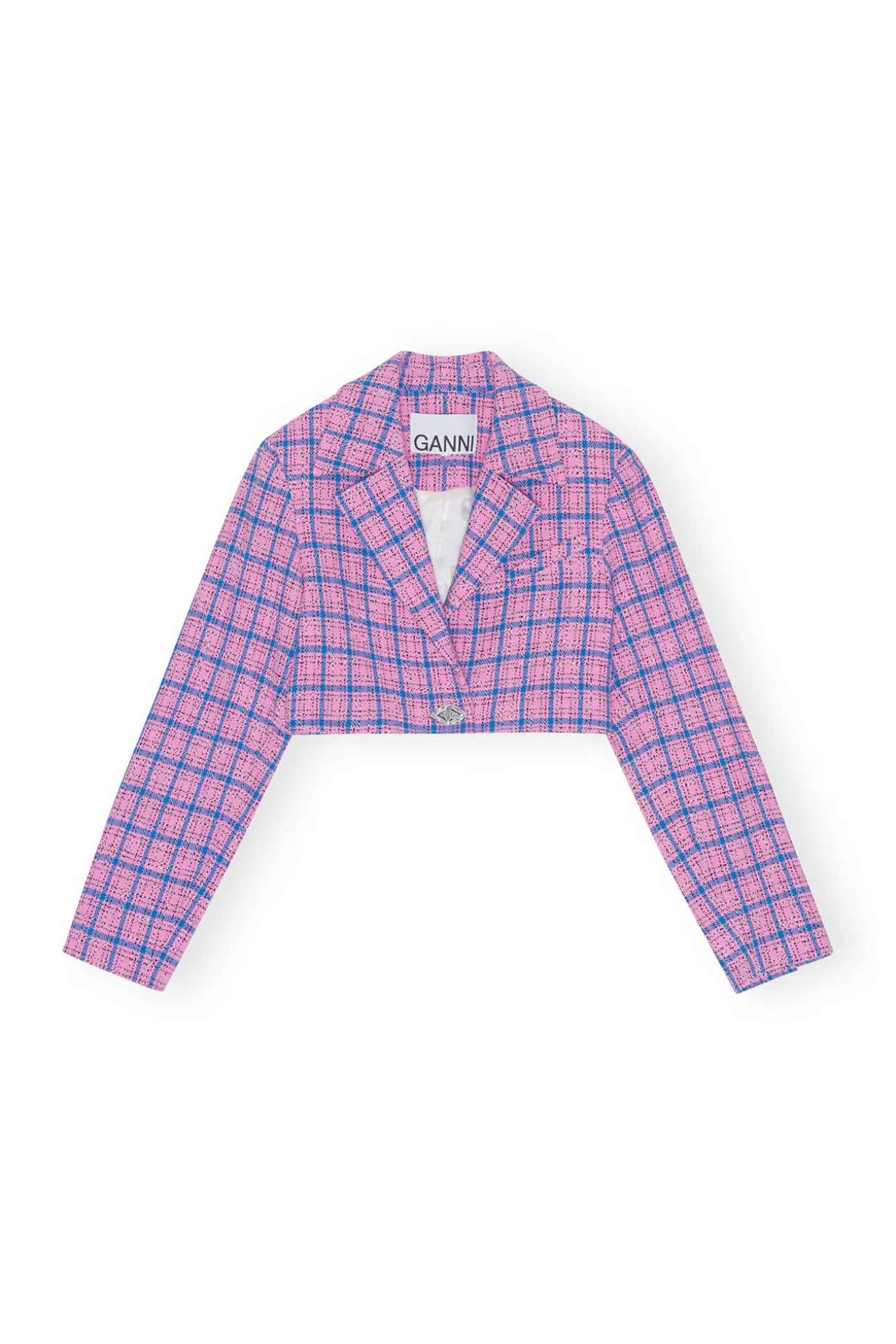 Fashion GANNI Cropped-Blazer Aus Kariertem Anzugstoff Wild Orchid